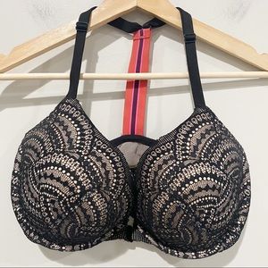 Elegant Black Lace Bra with Pink Accents